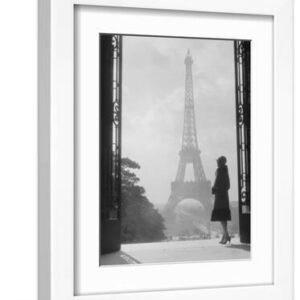 1920s Anonymous Silhouetted Woman Standing in Profile in the Trocadero across the Seine - White Framed Art Print Wall Art, 9x12