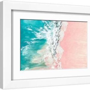Aerial Summer - Bali Pink Beach - White Framed Art Print Wall Art, 12x8