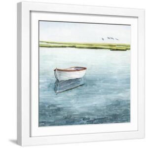 Anchored Bay I - White Framed Art Print Wall Art, 16x16