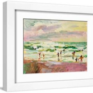 Atlantic Surfers, 2009 (Oil on Board) - White Framed Art Print Wall Art, 12x9