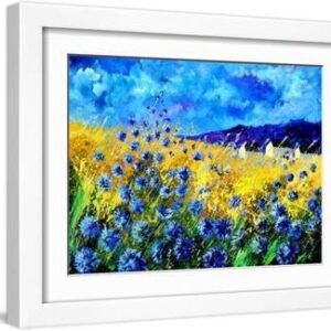 Blue cornflowers 68 - White Framed Art Print Wall Art, 16x12