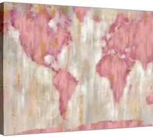 Blushing World Map v2 Crop - Canvas Print Wall Art, 18x12