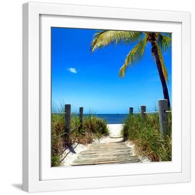 Boardwalk on the Beach - Florida - White Framed Art Print Wall Art, 16x16