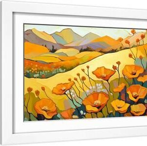 California Poppy Landscape - White Framed Art Print Wall Art, 18x12