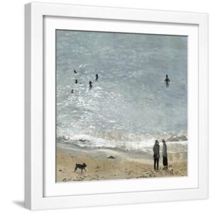 Calm Bamaluz Beach - White Framed Art Print Wall Art, 16x16