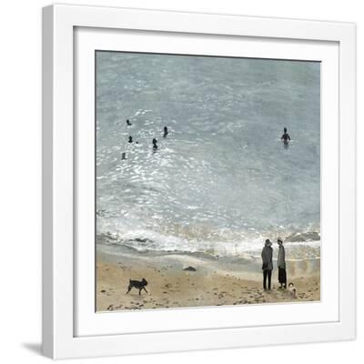 Calm Bamaluz Beach - White Framed Art Print Wall Art, 16x16