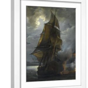 Combat naval entre le vaisseau français "le Triton" commandé par le comte de Ligondès et le - White Framed Art Print Wall Art, 12x16