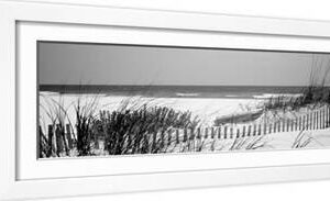 Fence on the Beach, Bon Secour National Wildlife Refuge, Gulf of Mexico, Bon Secour - White Framed Art Print Wall Art, 24x8