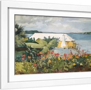 Flower Garden and Bungalow, Bermuda, 1899 - White Framed Art Print Wall Art, 18x12