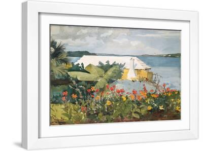 Flower Garden and Bungalow, Bermuda, 1899 - White Framed Art Print Wall Art, 18x12