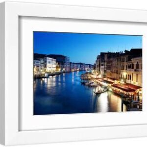 Grand Canal in Venice, Italy at Sunset - White Framed Art Print Wall Art, 12x8