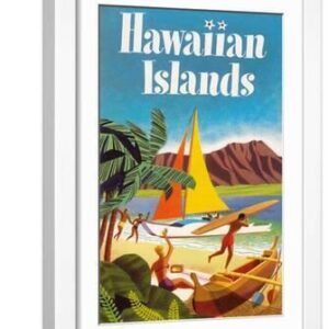 Hawaiian Islands Poster - White Framed Art Print Wall Art, 12x18