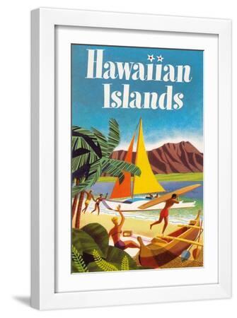 Hawaiian Islands Poster - White Framed Art Print Wall Art, 12x18