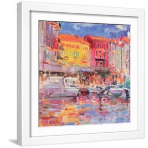 Le Port De St Tropez, 2002 - White Framed Art Print Wall Art, 16x16