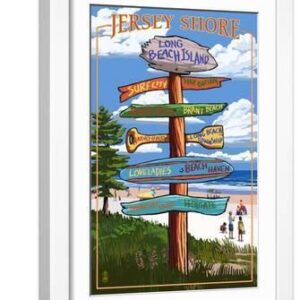 Long Beach Island, New Jersey Destination Sign - White Framed Art Print Wall Art, 12x18