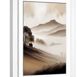 Misty Landscape II - White Framed Art Print Wall Art, 12x18