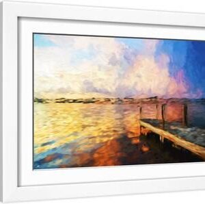 Mysterious Sunset - In the Style of Oil Painting - White Framed Art Print Wall Art, 18x12
