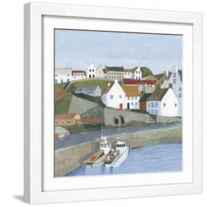 Old Coast Town I - White Framed Art Print Wall Art, 16x16
