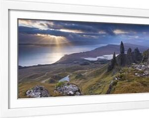 Old Man of Storr, Isle of Skye, Scotland. Autumn (November) - White Framed Art Print Wall Art, 24x12