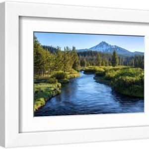 Oregon. Mt. Bachelor and Deschutes River - White Framed Art Print Wall Art, 12x8