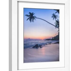 Palm Tree at Sunset on Tropical Mirissa Beach - White Framed Art Print Wall Art, 9x12