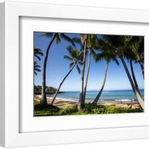 Palm Trees and Beach along the Southern Maui - White Framed Art Print Wall Art, 12x8