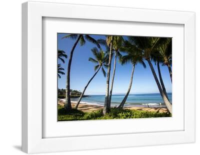 Palm Trees and Beach along the Southern Maui - White Framed Art Print Wall Art, 12x8