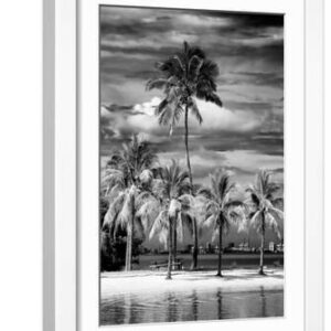 Paradisiacal Beach overlooking Downtown Miami - Florida - White Framed Art Print Wall Art, 12x18