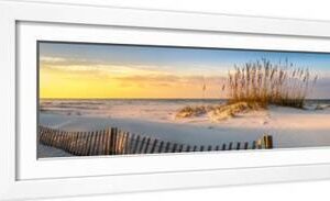 Pensacola Beach Sunrise - White Framed Art Print Wall Art, 24x8