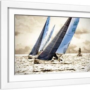 Racing Waters I - White Framed Art Print Wall Art, 18x12