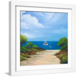 Sailboat on Coast II - White Framed Art Print Wall Art, 16x16