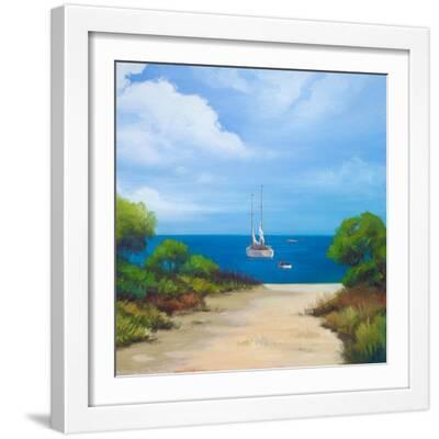 Sailboat on Coast II - White Framed Art Print Wall Art, 16x16