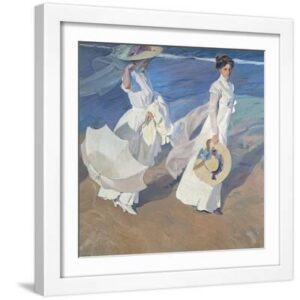Seaside Stroll - White Framed Art Print Wall Art, 16x16
