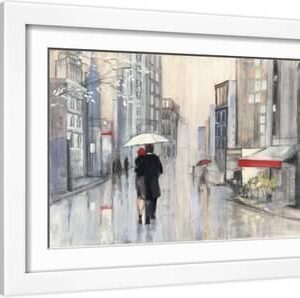 Spring Rain New York - White Framed Art Print Wall Art, 18x12
