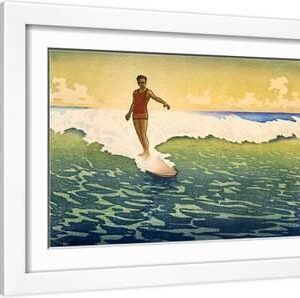 Surfer Coming In - White Framed Art Print Wall Art, 18x12