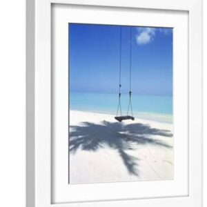 Swing on the Beach Above Palm Tree Shadow - White Framed Art Print Wall Art, 9x12