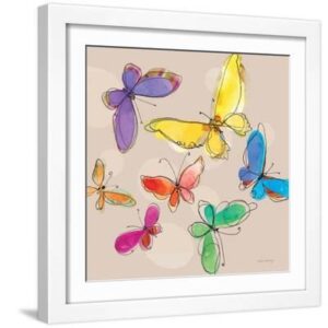 Swirly Butterflies + Neutral Back - White Framed Art Print Wall Art, 16x16