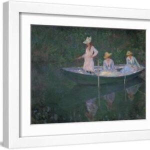 The Boat at Giverny (Or) the Norwegians, the Three Daughters of Mme. Hoschede - White Framed Art Print Wall Art, 16x12