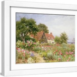 The Cottar's Pride - a Cottage Garden - White Framed Art Print Wall Art, 16x12