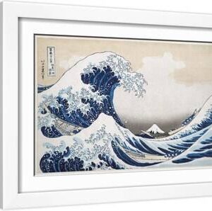 The Great Wave off Kanagawa from from the Series '36 Views of Mt. Fuji'; 1831 (Hand-Coloured Woodbl - White Framed Art Print Wall Art, 18x12