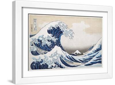 The Great Wave off Kanagawa from from the Series '36 Views of Mt. Fuji'; 1831 (Hand-Coloured Woodbl - White Framed Art Print Wall Art, 18x12