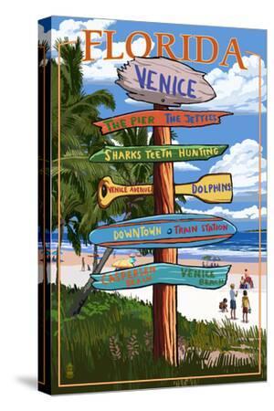 Venice, Florida - Sign Post - Canvas Print Wall Art, 12x18