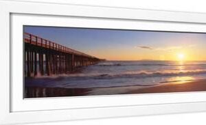 Ventura Pier at Sunset, California - White Framed Art Print Wall Art, 24x8