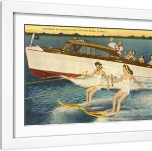 Water Skiers, Daytona Beach, Florida - White Framed Art Print Wall Art, 18x12