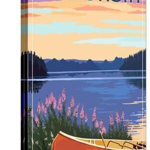 Wisconsin - Canoe and Lake - Canvas Print Wall Art, 12x18