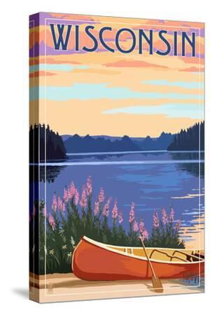 Wisconsin - Canoe and Lake - Canvas Print Wall Art, 12x18